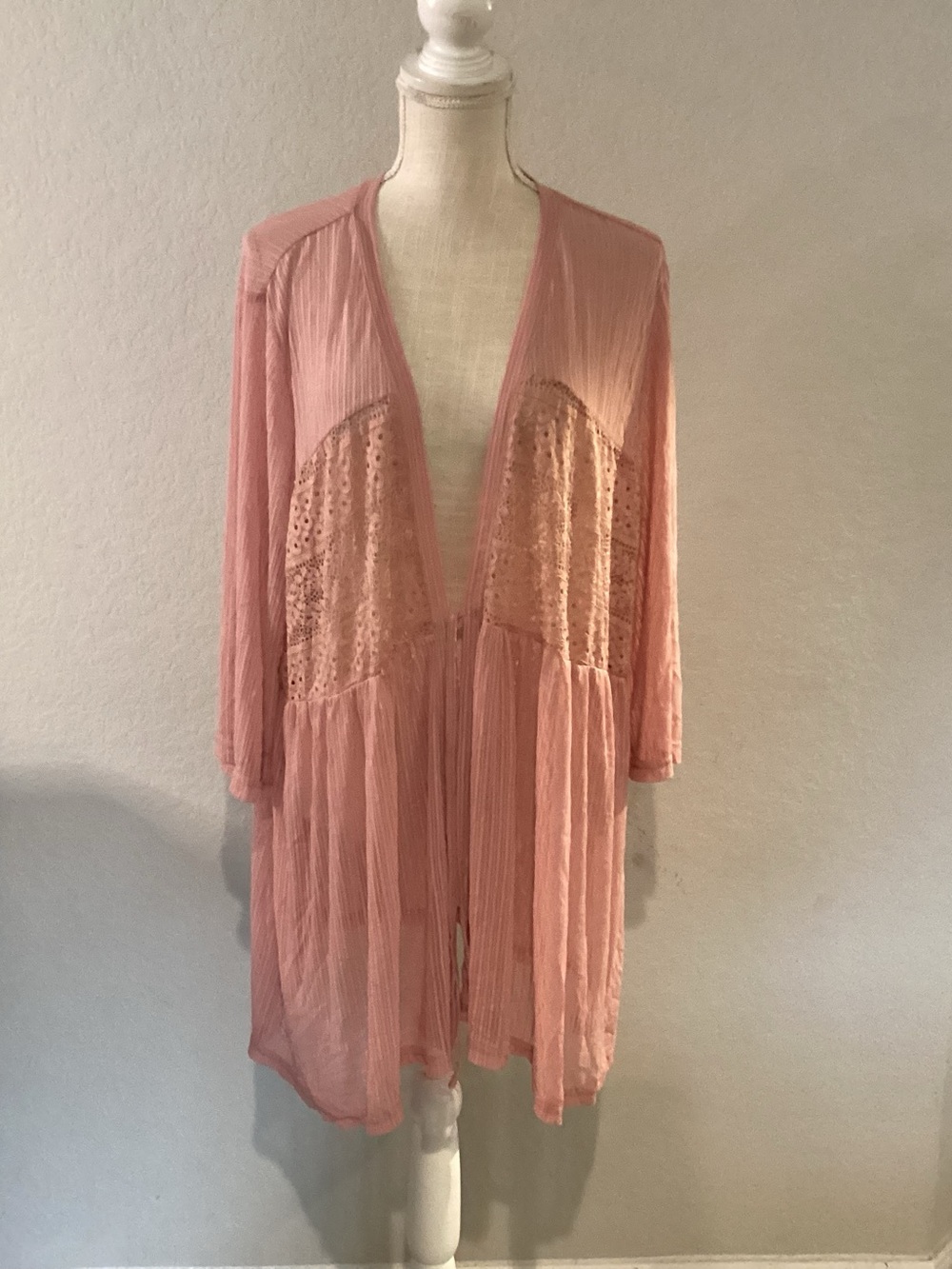 Zaful Dusty Rose Sheer Knit Tie-Front Cardigan - Picture 2 of 5